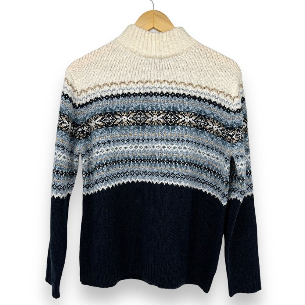 Carolyn Taylor Fair Isle Winter Sweater Women's S Cream Blue Holidays
